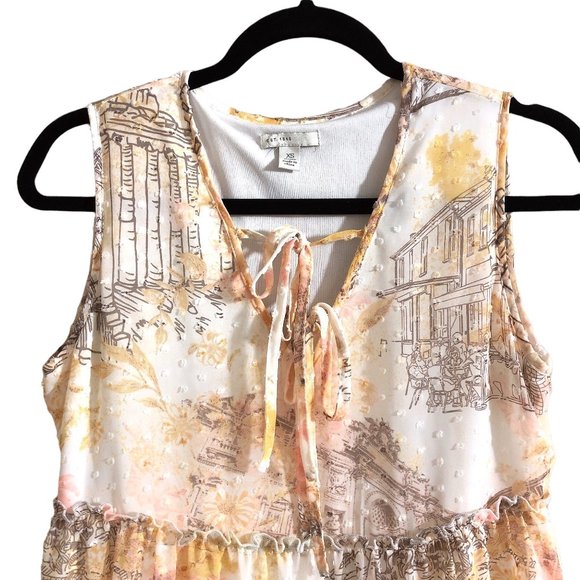 C Est 1946 Swiss Dots Sleeveless Tier V-neck Yellow Short Dress XS - Picture 4 of 10